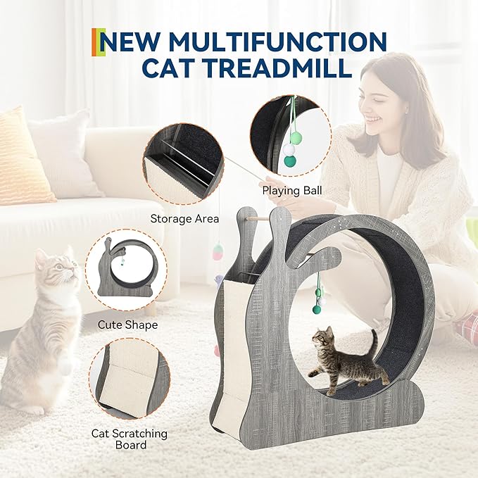 45" Cat Exercise Wheel, Cat Wheel for Indoor Pets, Running Wheels with Scratching Board and Playing Balls, Quiet Cats Sport Toys for Running Walking Training