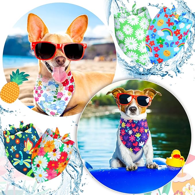 Eccliy 30 Pack Dog Bandanas Summer Bulk Adjustable Flower Dog Scarfs Soft Washable Triangle Polyester Bandana Pet Costume Bibs with Flowers Patterns for Boy Girl Large Pet Grooming Accessories Spring