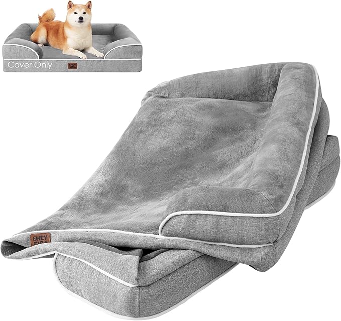 EHEYCIGA Dog Bed Cover Replacement for Large Sized Dog Bed, Waterproof Washable Removable Cover for Orthopedic Memory Foam Dog Sofa, Non-Slip Bottom, Grey, Cover Only