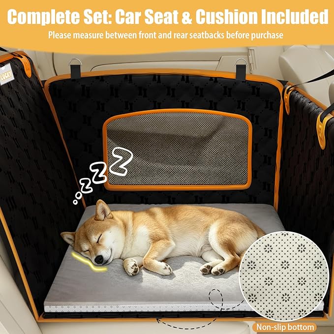 2-in-1 Dog Car Seat for Large Dogs Set with Dog Mat,Dogs Cars Carrier Anti Slip and Waterproof,Pet Car Seat Extender with Hard Bottom&Personalized Signature for Cars/SUV/Trucks(Grey Sponge Mat)