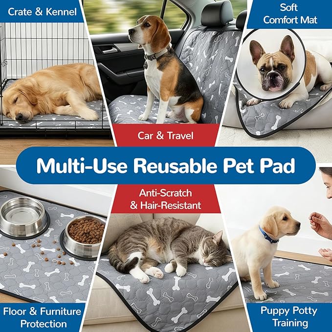 BAEJMJK Washable Dog Pee Pads 4-Layer Super Absorbent Puppy Training Pads Waterproof Non-Slip Leak-Proof Reusable Mats for Potty, Crate, Playpen & Travel(18"x24",Gray 2-Pack)