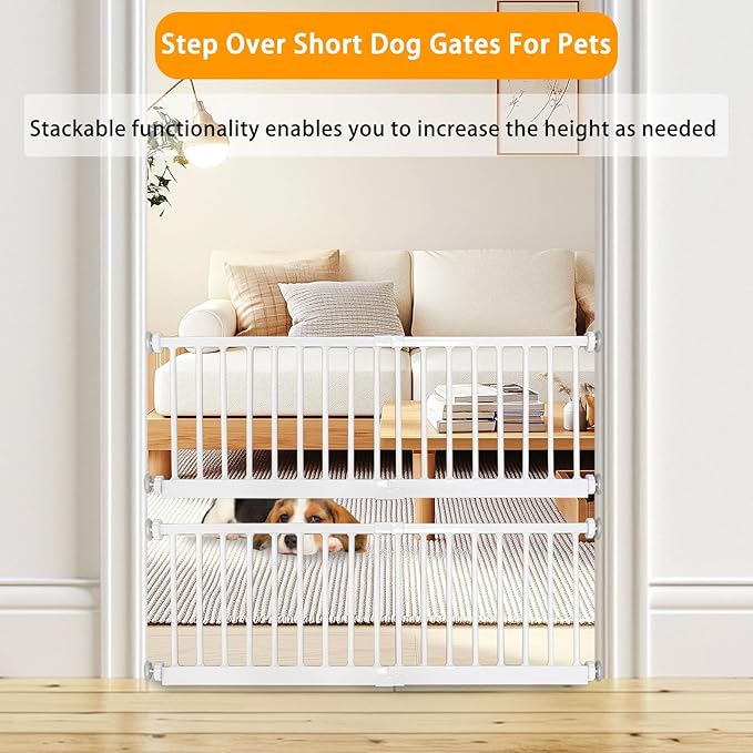 Dog Gate, SHYUJAJIE Adjustable Extra Wide Short Dog Gate,Small Pet Gate with 4 Extension Kits, Pressure Mounted for Doorways & Stairs (White, 18-48" W*14" H)