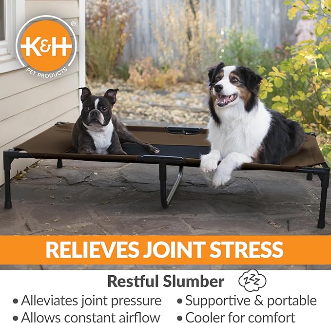 K&H Outdoor Elevated Dog Bed - Cooling Raised Dog Bed for Large & Extra-Large Pets, Breathable Mesh Center Hammock Design, Indoor/Outdoor Washable Cover, Portable Metal Frame, Chocolate, XL 50x32in