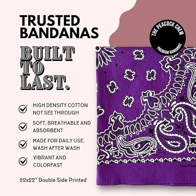 The Peacock Crew Premium Soft Cotton Bandanas Pack for Men and Women Paisley 22 x 22 inches