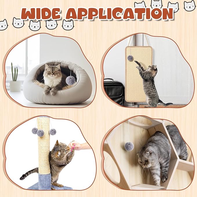 Simgoing 15 Pack Cat Tree Ball Replacement Parts Hanging Interactive Cats Toy with Bell Elastic Rope Pom Pom Kitten Scratching Post Tree Tower Parts Ball Fit Most Cat Towers Indoor Kitten(Gray)
