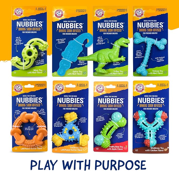 Arm & Hammer Nubbies Dog Dental Chew Toy, Rubber Ring, Peanut Butter Flavor, for Moderate Chewers, Reduces Plaque and Tartar Buildup, Baking Soda Infused, No Stuffing