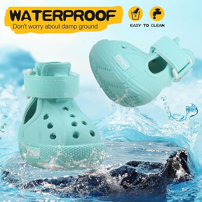 EVA Dog Shoes- Non-Slip Waterproof Dog Booties for Hot Pavement, Easy ON & Off, Reflective Adjustable Pet Boots & Paw Protectors, Rugged Sole for Small Medium Large Dog Outdoor Walking (Aqua Green, M)