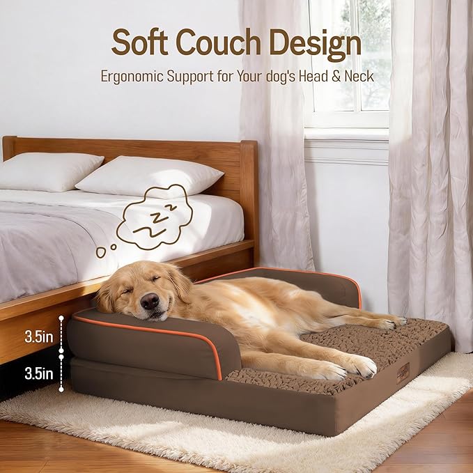 Comfort Expression Extra Large Dog Bed - XXL Orthopedic Washable Bed for Big Dogs - Waterproof Pet Couch Bolster with Removable Non-Slip Cover, 48 x 33