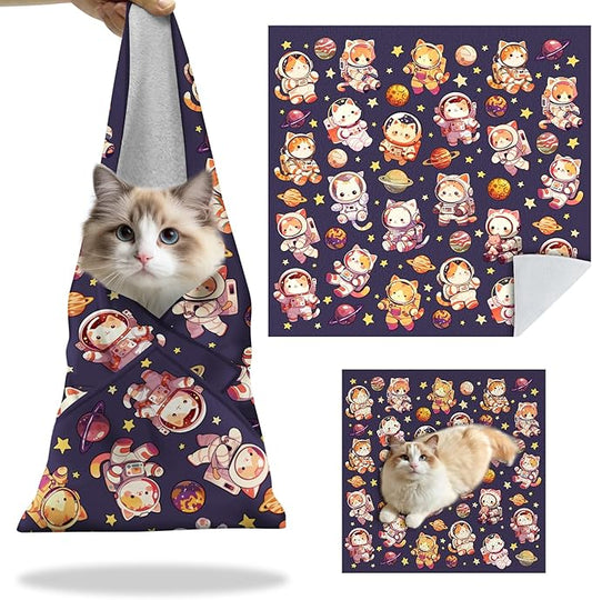 27.6"Cat Grooming Wrap, Self Adhesive Cat Wrap for Cutting Nails, Anti-Escape Calming Cat Swaddle Wrap for Medicine Ear Cleaning, Anti-Scratch Cats Burrito Restraint Blanket, Pet Tool(6-10 lbs)