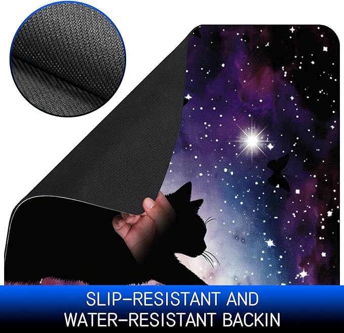 Dog Food Mat, 15.7" x 23.6" Absorbent Pet Feeding Mat for Food and Water, Waterproof Diatom Mud Pet Placemat with Non-Slip Rubber Backing, Easy Clean Cat Bowl Mat for Floors - Black Cat Stars