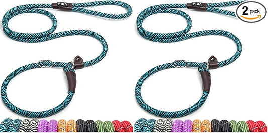 Fida Durable Slip Lead Dog Leash, 6 FT x 1/2" Heavy Duty Loop Comfortable Strong Rope Lead for Large, Medium Dogs, No Pull Pet Training with Highly Reflective, Blue (Pack of 2)