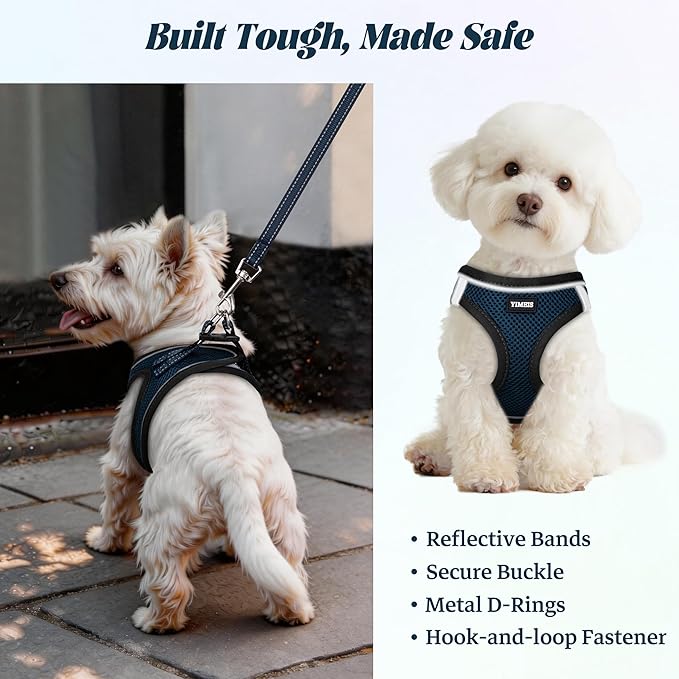 YIMEIS Dog Harness and Leash Set, No Pull Soft Mesh Pet Harness, Reflective Adjustable Puppy Vest for Small Medium Large Dogs, Cats (Navy & Black, Small (Pack of 1)