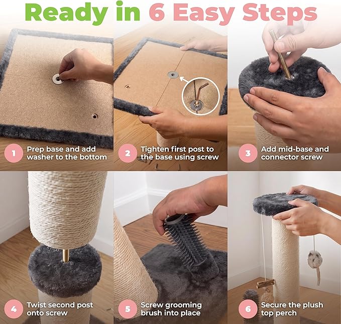 Best Pet Supplies Catify Cat Scratcher, Fun Interactive Scratchers, Posts, Poles, Claw Safe, Furniture Saver Indoor Play Support Natural Cat Behaviors Heavy Duty - Gray Scratching Post - H: 25"