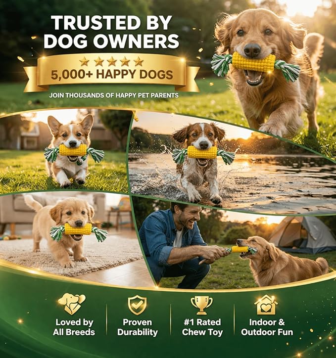 4.37 inch Corn Cob Dog Toys for Aggressive Chewers, Durable Rubber Teething Toys for Puppies, Dog Toys to Keep Them Busy, Bite and Brush Dental Toy for Small Medium and Large Dogs