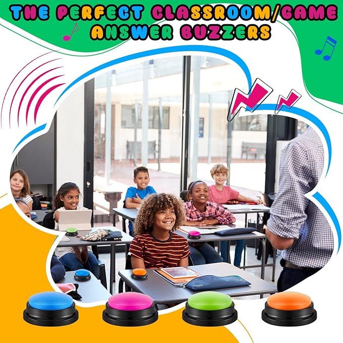 Honoson 8 Pieces Recordable Answer Buzzers Button for Trivia Games Show Buzzers Recording Buttons Gifts for Classroom Team(Fresh Color)