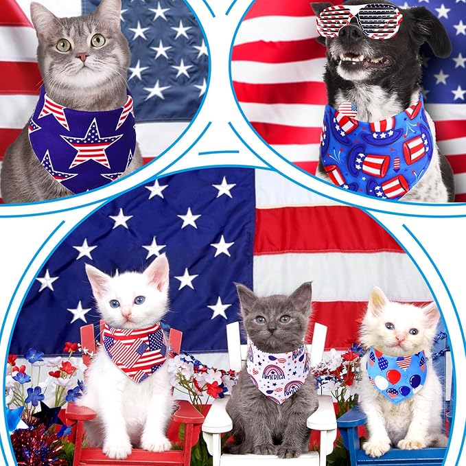Abbylike 200 Pcs Patriotic Dog Bandanas Bulk 4th of July Bandanas for Dogs Star Triangle Kerchief Bib Scarf Set for Pet Independence Day 250th Anniversary Party Costume, 25 Styles(25.6 x 17.7 x 17.7)