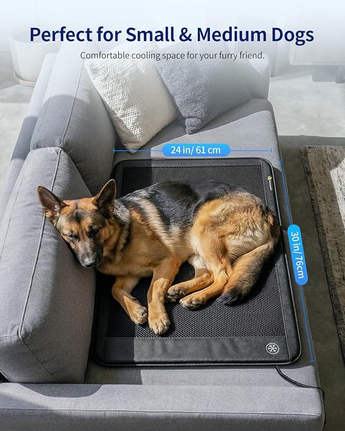 Electric Dog Cooling Mat, 30"x24" Pet Cooling Mat Indoor for Dogs and Cats, 3 Cooling Levels, Ultra-Quiet Operation, Non-Slip Chill Pad for Dogs & Cats from 22–55 lbs, Ideal for Summer