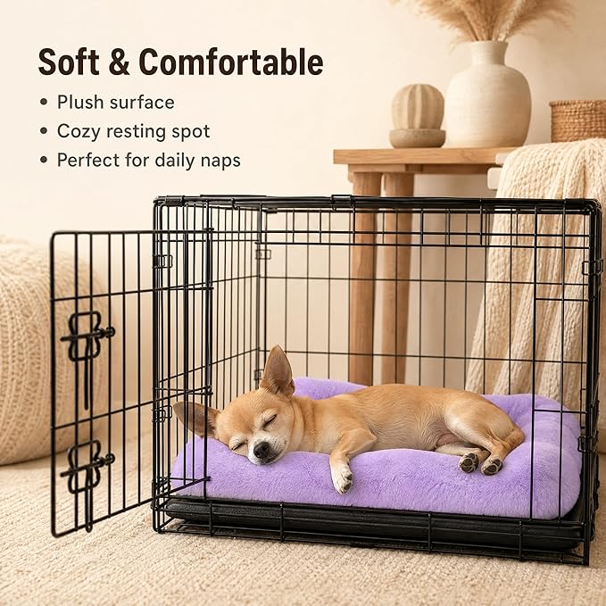 Dog Crate Bed 18x12 for Small Dogs,Washable Puppy Crate Mat with Non Slip Bottom,Soft Dog Crate Pad,Purple