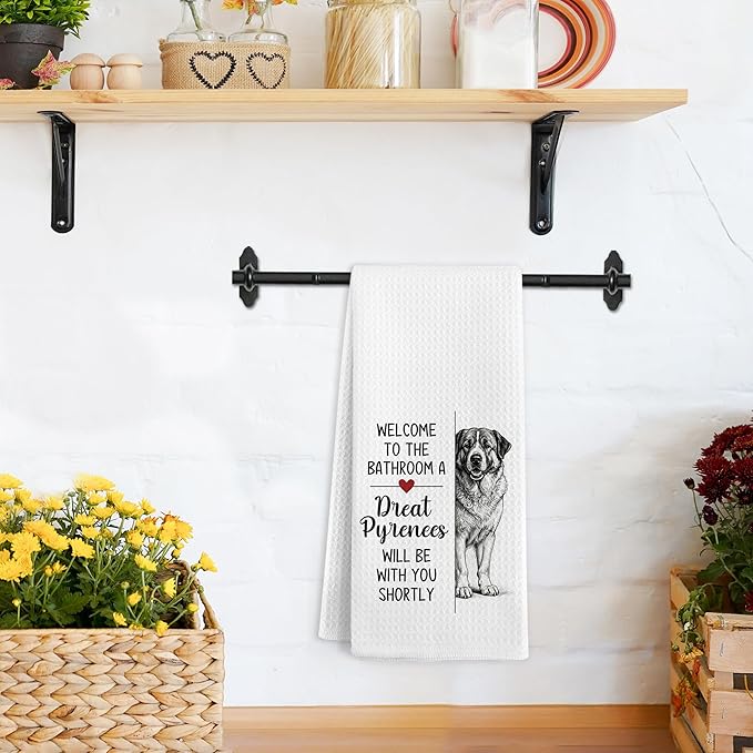 Funny Great Pyrenees Gifts Hand Towels for Bathroom, A Great Pyrenees Will Be with You Shortly Hand Towels, Dog Themed Dish Tea Towel for Kitchen Bathroom Decor, Dog Gifts for Women, 16x24 In