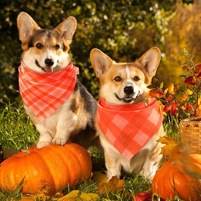 Abbylike 200 Pcs Orange Plaid Dog Bandanas Bulk Check Pattern Bandanas for Dogs Triangle Kerchief Bib Scarf for Pet Party Costume Photo Props Accessories Pet Shops Groomers Services, 25 Styles