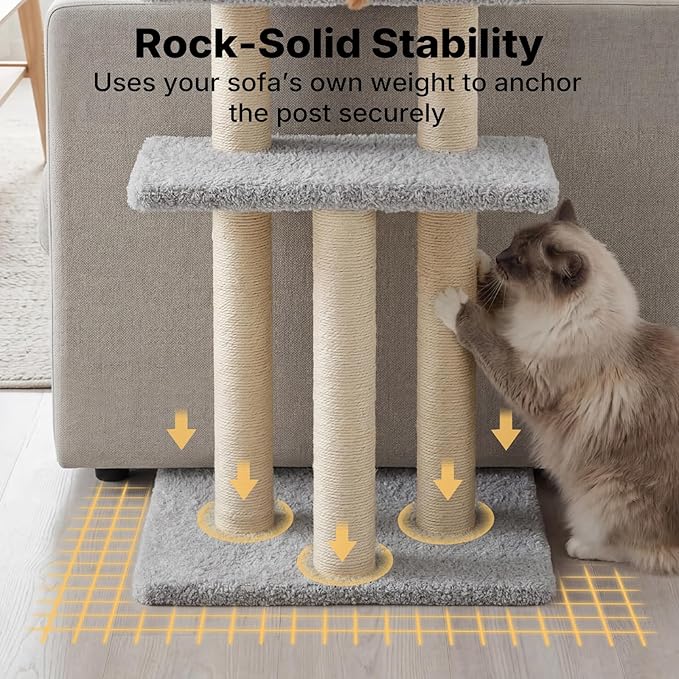Veehoo Cat Perch with Cat Scratching Post, Couch Corner Protector for Cats, Tall Scratch Post with Cats Bed for Indoor Cats, Size L Fits 32" High Sofa Backrest