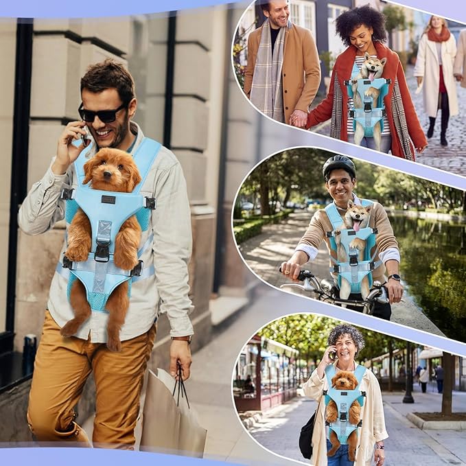 YUDODO Front Pet Carrier Backpack for Small Dogs, Secure and Breathable Mesh, Ergonomic Support, Adjustable for Walking, Hiking, or Travel (Blue S)