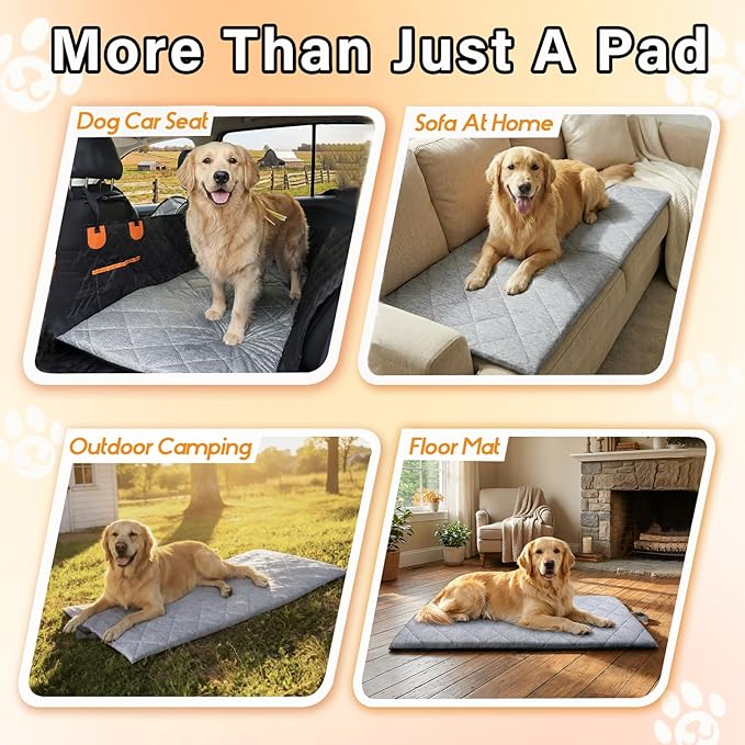JoyBlooms Dog Bed for Car Back Seat, Dog Cooling Mat with 1.1in/2.8cm Thick Foam, Cooling Anti-Slip Washable Back Seat Pet Bed, 51.6in x 22.6in Fit on Backseat Extenders of SUVs and Small Trucks,Gray