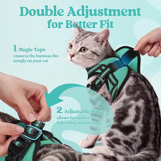 rabbitgoo Cat Harness and Leash Set for Walking Escape Proof, Adjustable Soft Kittens Vest with Reflective Strip for Cats, Comfortable Outdoor Vest,Green,M