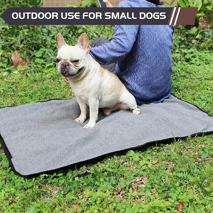 ROZKITCH Outdoor Pet Dog Pad 39"x28" Portable Reversible Waterproof Sleeping Mat - Reusable Machine Washable Easy to Clean & Carry for Camping Travel - Sherpa for Small Medium Large Dogs Black