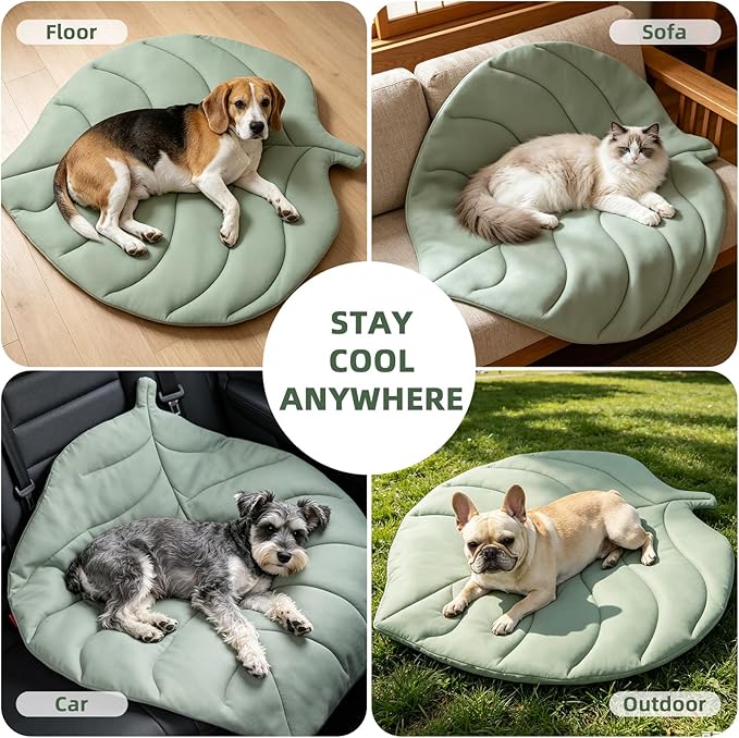 PUPTECK Dog Cooling Mat, 37”x33” Reversible Pet Self-Cooling Bed for Dogs, Thick & Soft Pet Cool Blanket Crate Kennel Pad, for Summer Indoor Outdoor, Green M