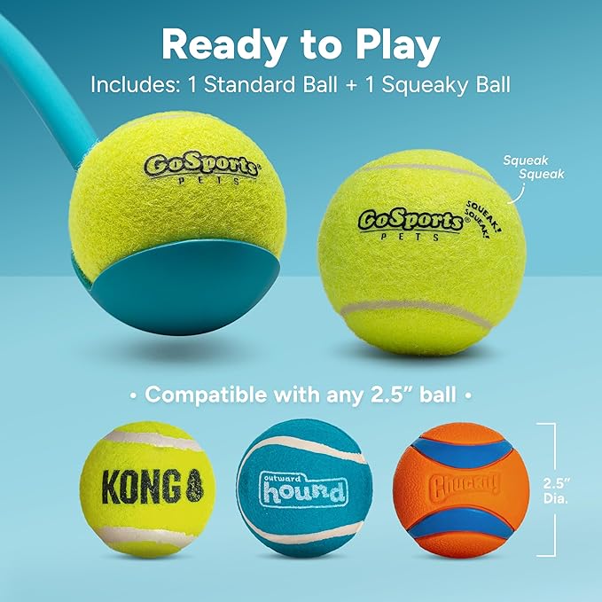 GoSports Pets 24 Inch Dog Ball Launcher - Ergonomic Tennis Ball Thrower for Dogs 20+ lbs - Includes Tosser and (2) 2.5 Inch Balls for Fetch