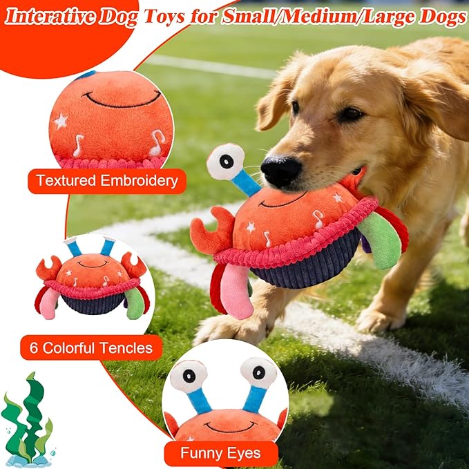 Mity rain Interactive Dog Toys with Thicken Plush, Moving Dog Toy with Recording Mode Shaking & Singing Mode Bouncing, Funny Ball Jumping to Keep Them Busy & Chase, Rechargeable (Crab)