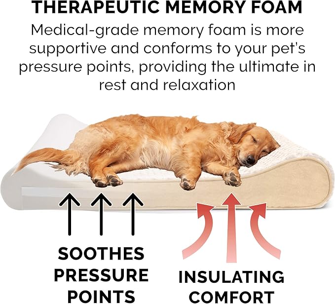 Furhaven Memory Foam Dog Bed for Large Dogs w/ Removable Washable Cover, For Dogs Up to 75 lbs - Ultra Plush Faux Fur & Suede Luxe Lounger Contour Mattress - Cream, Jumbo/XL