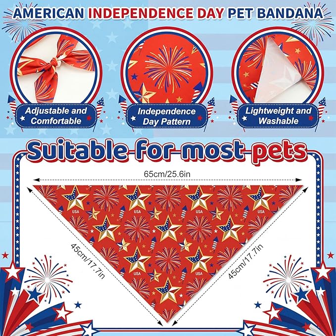 Weewooday 50 Pcs 4th of July Dog Bandanas Bulk for 250th Anniversary Patriotic Red White and Blue Triangle Scarf for Memorial Independence Day Small Medium Large (Star, 25.6 x 17.7 x 17.7 Inch)