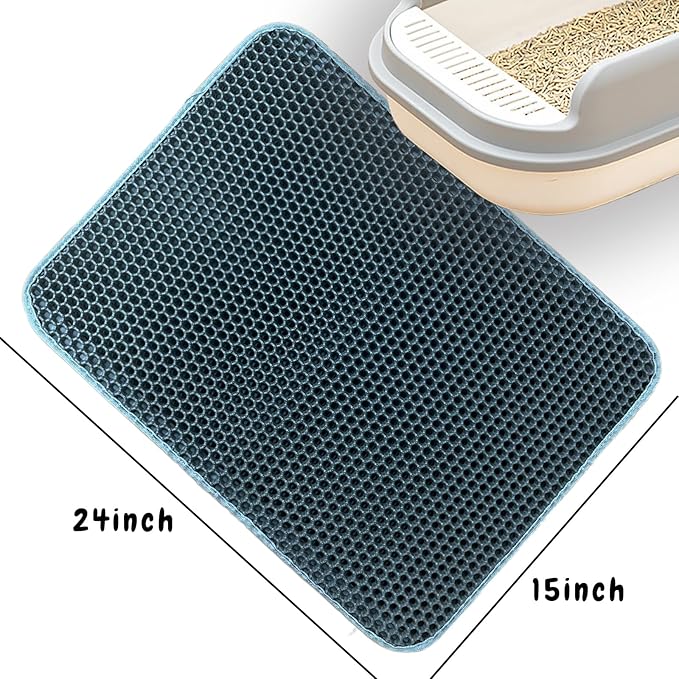 Cat Litter Mat, Honeycomb Double Layer Litter Trapping Mat, 18" x 24" Kitten Litter Box Pad, Waterproof Urine Proof, Washable Easy Clean (Grey)