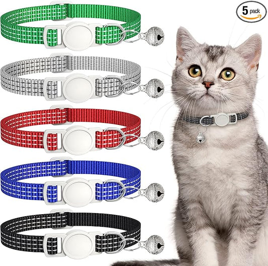 5 Pack Reflective-Breakaway Cat Collars with Bells,Adjustable Small Cat Collar,Ideal for Girl Cats Male Cats Kittens Puppies,Pet Supplies Stuff Accessories 7.9" - 13" (5 Classic Colors)