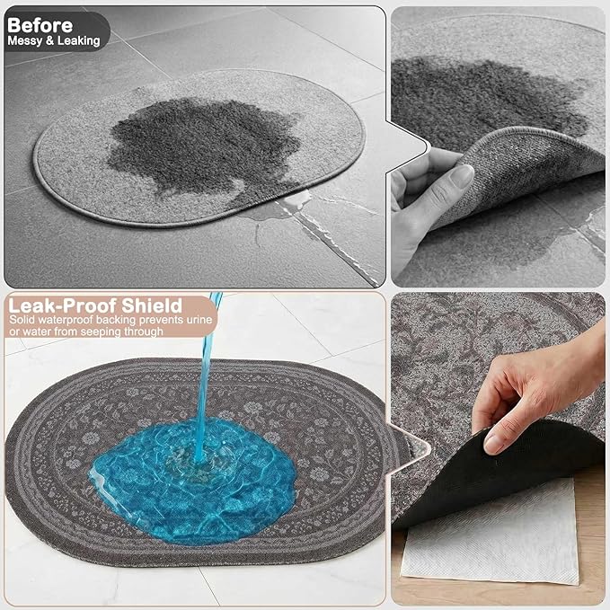 Bienbee Cat Litter Mat, 33" x 22" Large Size Litter Box Mat Rug with Non-Slip Bottom,Urine and Water Proof, Easy to Clean Cat Supplies Essentials for Indoor Kitty Kitten Floor, Gray Flowers L