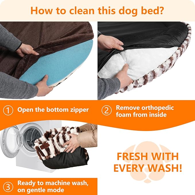 Human Dog Bed for Adult, Reversible Orthopedic Gel Memory Foam Cushion, Washable Corduroy Fleece, Plump Edge with Blanket, Storage Pocket, Strap, 71"x47.2"x9", Extra Large, Tie-dye Brown