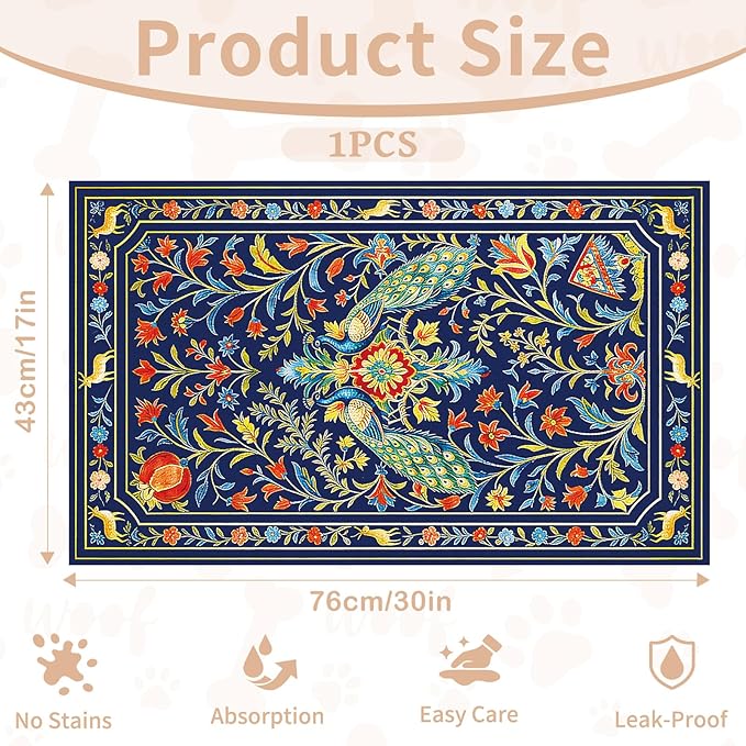 Pet Dog Cat Food Mat, Absorbent Dog Bowl Mat for Food and Water, Quick Dry Placemats Feeding Mats with Non Slip Rubber for Floors Indoor Puppy Pet Accessories Supplies 17 * 30 inch, Animal