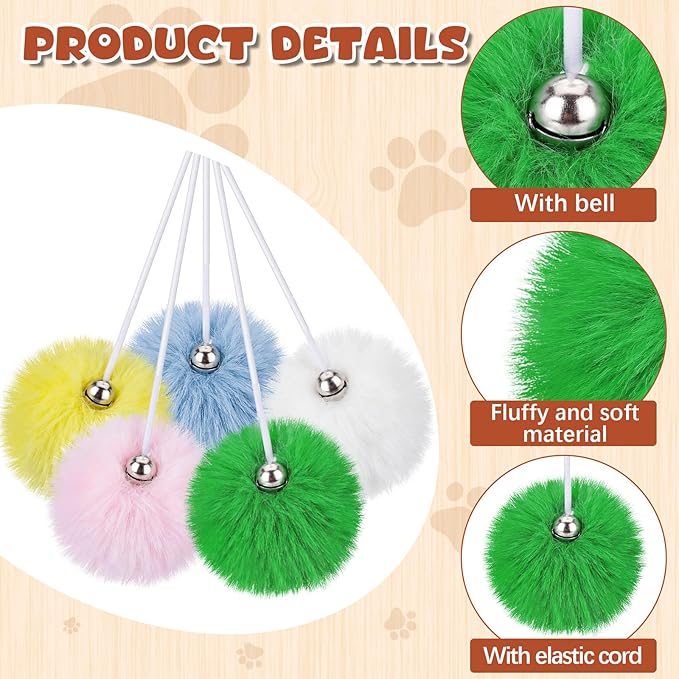 Simgoing 15 Pack Cat Tree Ball Replacement Parts Hanging Interactive Cats Toy with Bell Elastic Rope Pom Pom Kitten Scratching Post Tree Tower Parts Ball Fit Most Cat Towers Indoor Kitten(Multicolor)