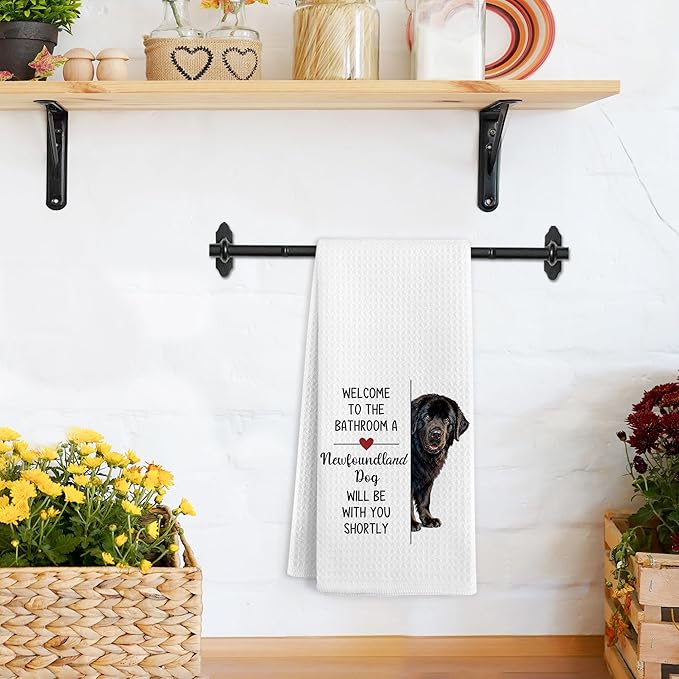 A Newfoundland Dog Hand Towels, Funny Newfoundland Dogs Gifts Dish Tea Towel for Kitchen Bathroom Decor, Welcome to The Dogs Hand Towels for Bathroom, Dog Gifts for Women, 16x24 in
