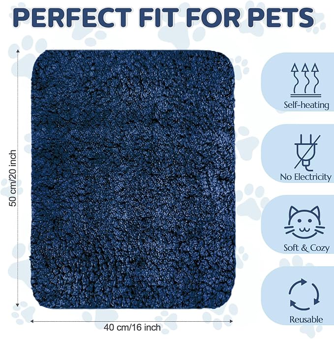 Self Warming Cat Bed Pad Self Heating Pet Mat Warmer Bed Mat for Feral and Indoor Washable Thermal Pet Kennel Pad with Anti-Slip Bottom(Blue,16 x 20 Inch)