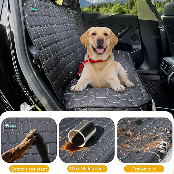 Meginc Dog Car Seat Covers for Tesla Model 3,100% Waterproof Back Seat Cover for Cars Armrest Compatible Nonslip Car Rear Seat Protector for Dogs & Kids, Easy Clean Tesla Model 3 Accessories