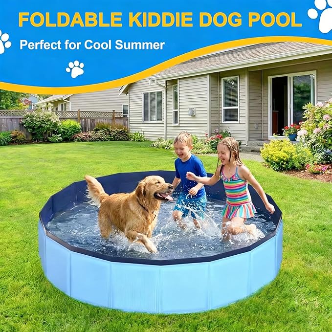 Foldable Dog Pool, Collapsible Dog Swimming Pool Hard Plastic Portable Pets Bath Tub for Dogs and Cats, Pet Wading Pool for Indoor Outdoor Backyard