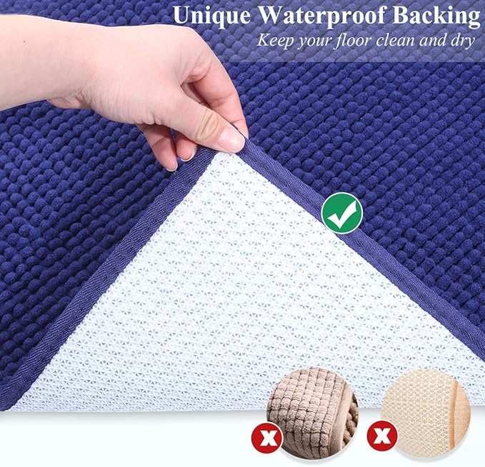 VIVAGLORY Cat Litter Mat Softgrip Litter Trapping Mat, Muddy Litterbox Rug for Indoor & Floor, Machine Washable Easy Clean Soft Microfiber for Cat, 35"× 25", Navy Blue