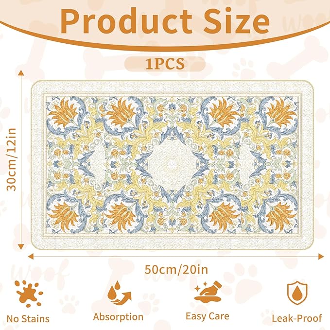 Pet Dog Cat Food Mat, Absorbent Dog Bowl Mats for Food and Water, Non Slip Boho Dogs Cat Placemats Feeding Mat for Floors Indoor Puppy Pet Accessories Supplies 12 * 20 inch, Khaki
