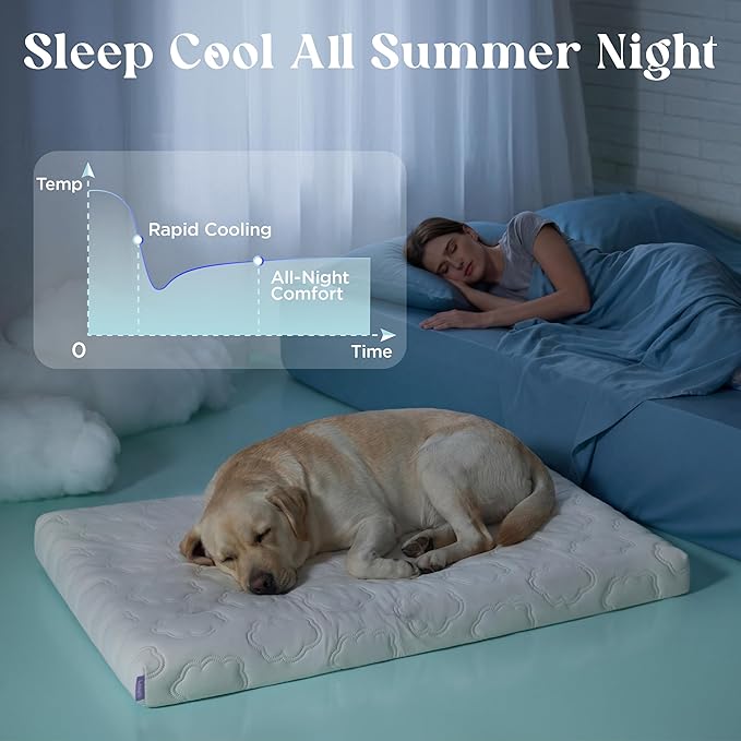LE SURE Cooling Dog Bed, XXL Q-Max>0.5 Cooling Mat with Removable Washable Cover, Breathable Orthopedic Egg Crate Foam Non-Slip Summer Pad for Extra Large Active/Senior/Long-Haired Pets, 47x29 Inch