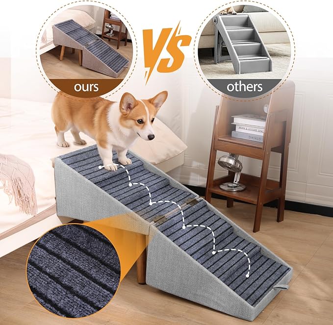 21.06”H Dog Stairs for High Bed, 6-Step Pet Stairs with Split Ottoman Design - Tall Dog Steps Convertible to Bedside Table Nightstand, Large Non-Slip Stairs for Big Medium Dogs to Bed