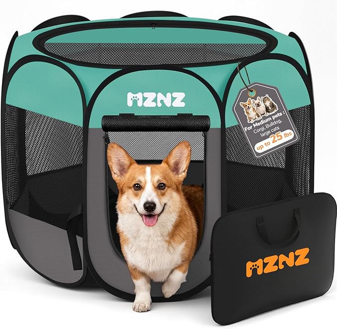 Dog Playpen, Portable Puppy Pet Crate Indoors for Small/Medium Dogs Cats Rabbits, Foldable Dog Cage Enclosure for Outdoor, Pop Up Dogs Tent Kennel with Carrying Case, Blue