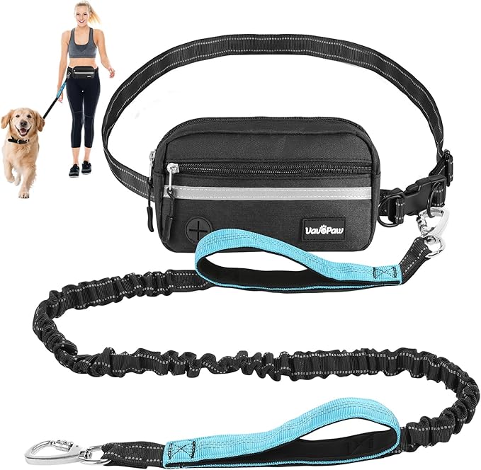 VavoPaw Hands Free Dog Leash with Pouch, Waist Leash for Dog Walking, Jogging, Hiking, Retractable Leashes with Dual Padded Handles, Adjustable Reflective Belt for Small, Medium, Large Dogs
